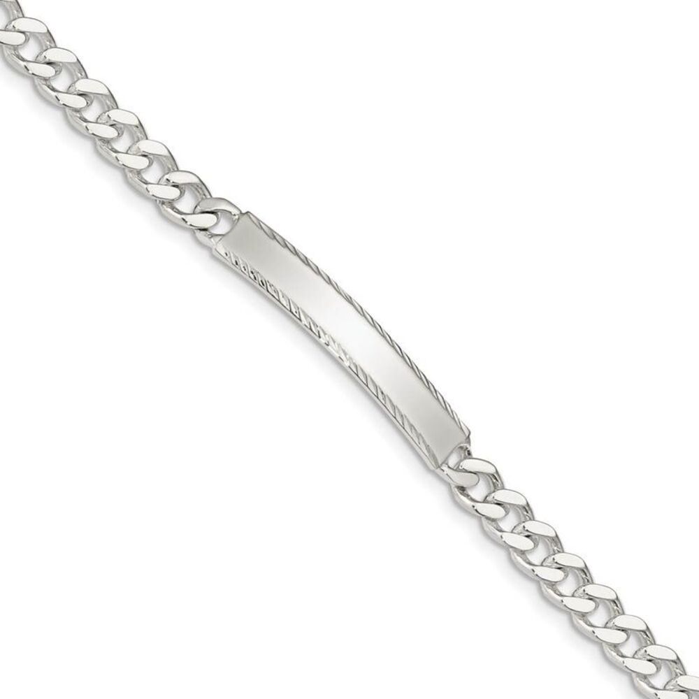 5mm Sterling Silver Diamond-Cut Engravable Curb I.D. Bracelet, 8 Inch